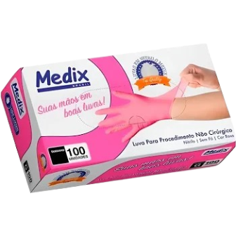 Luva Nitrilica Rosa sem pó Tam. M (Cx. com 100un) - Medix