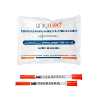 Seringas para Insulina 0,5 ml  6 mm X 31G Polybag c/10 unidades -Uniqmed