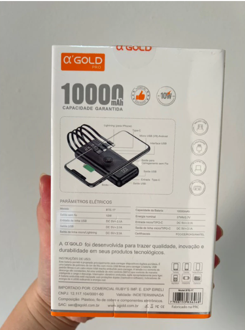 Power Bank Carregador BTE-17 A`gold 4 em 1 indução a Gold 10000 mAh 10.000