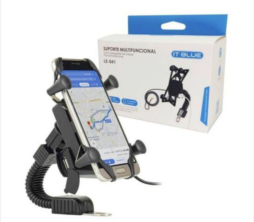 Suporte de Moto Retrovisor em X Garra com Carregador Para Celular USB Altomex