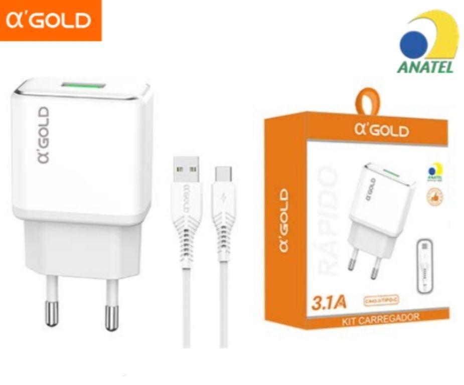 Carregador Tipo-C Completo Rápido 3.1A Agold CA43-3