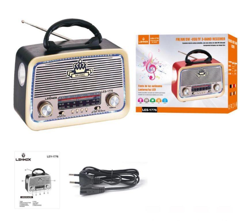 Rádio Retro Antigo Vintage BT Fm Am Usb Sd MP3 Lehmox LES-1776