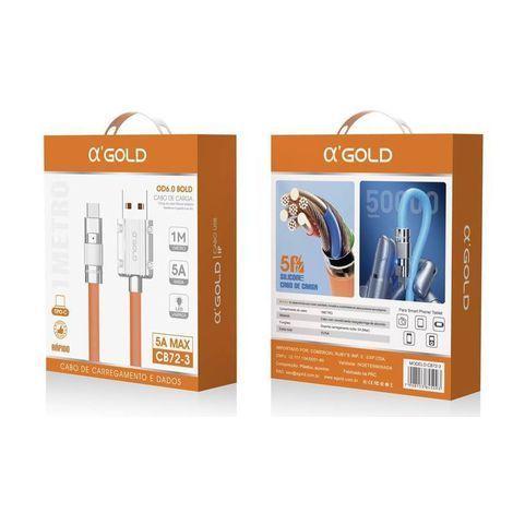 CABO 1M BLINDADO TYPE-C RÁPIDO A’GOLD CB72-3 TYPE-C