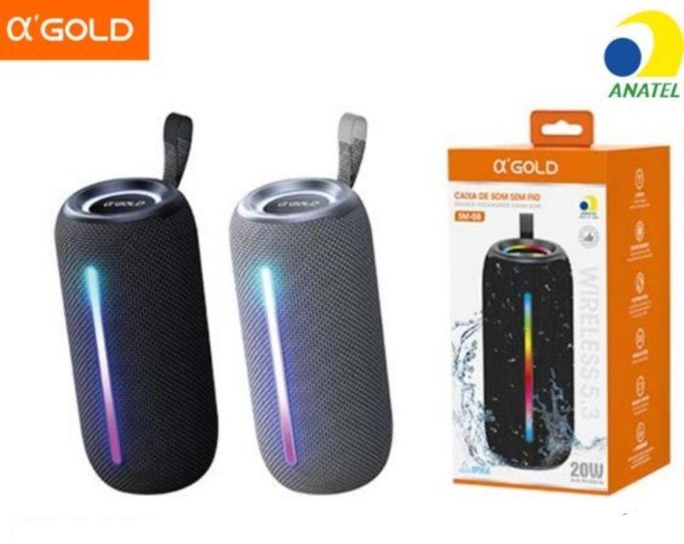 CAIXA DE SOM PORTÁTIL BLUETOOTH IPX6 20W COM LUZ RGB AGOLD SM-08