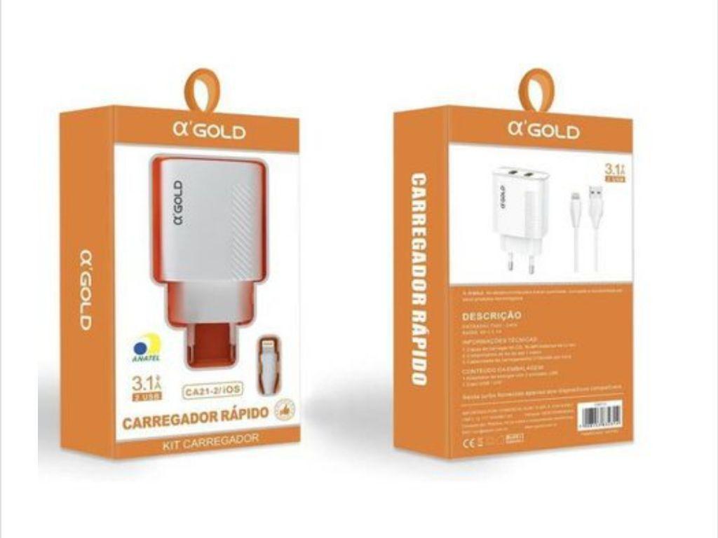 Carregador IPhone IOS Rápido 3.1A 2USB A`Gold