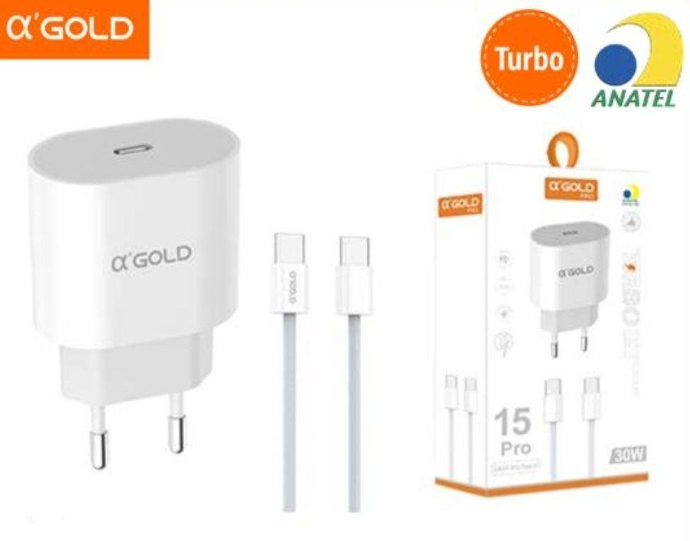 Carregador Turbo PD 30W Tipo-C/ Tipo-C Agold (Para Iphones 15 Samsung Motorola Xiaomi) CA-31-3
