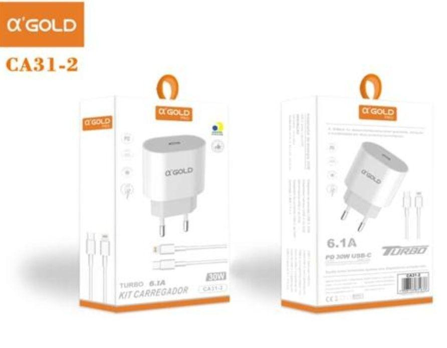 Kit Completo Carregador Ios De IPhone Turbo 30W PD Fonte + Cabo e Tipo C Anatel- A‘Gold