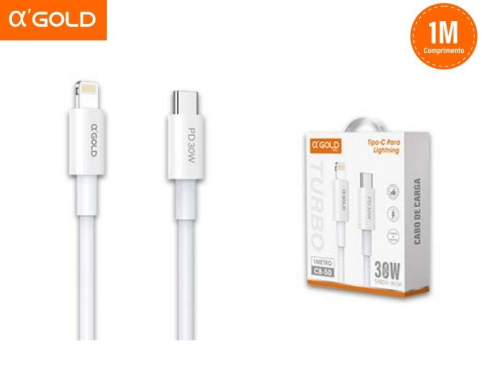 NOVO Cabo iPhone Apple Lightning 30W Usb-c Para Iphone 1 Metro - A’GOLD CB-50