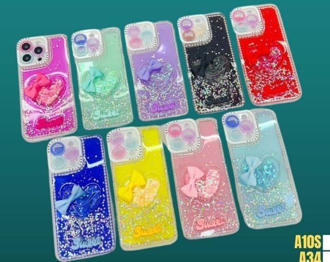 Capa Sweet relevo bolha com glitter e laço tecido-