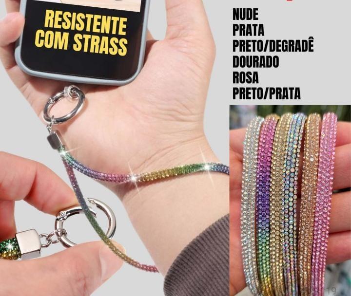 Corda alça salva celular com strass