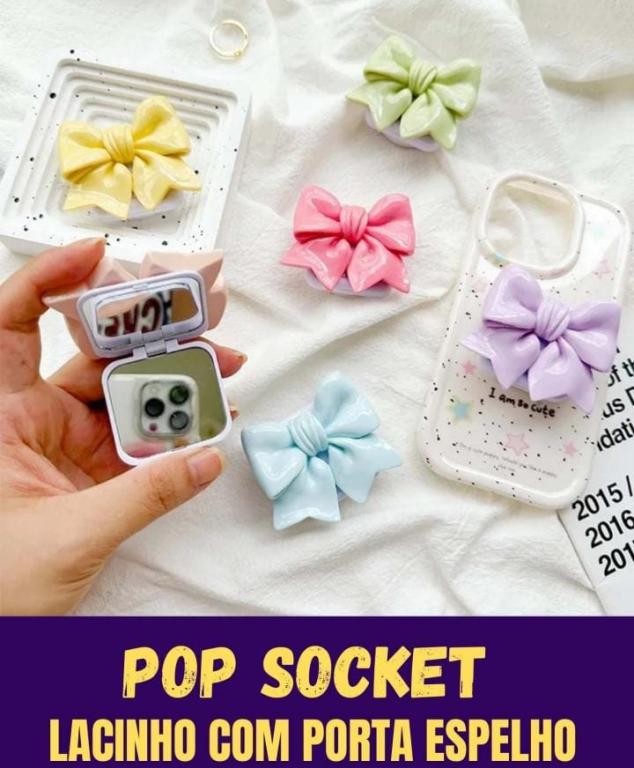 Pop Socket para Celular lacinho com porta espelho