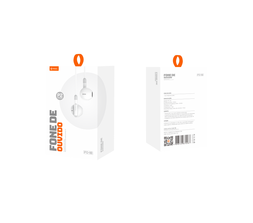 Fone de ouvido FO-18 controle de volume sem borracha conector P2