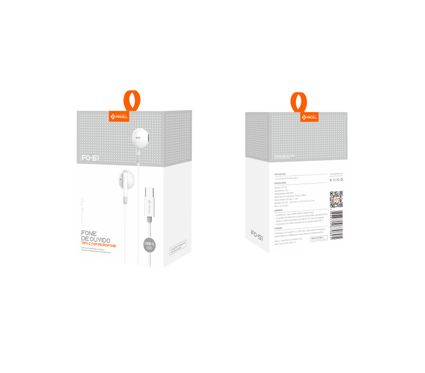 Fone de Ouvido FO-51 controle de volume sem borracha conector tipo C