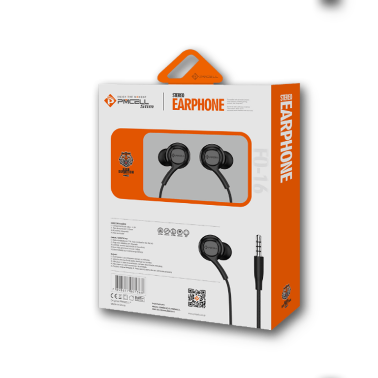 Fone de ouvido fo-16 controle de volume cabo revestido p2