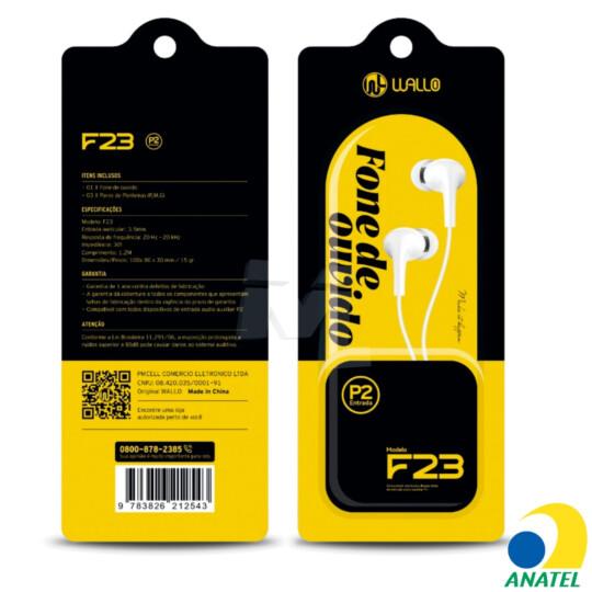 Fone de ouvido f-23 intra-auricular botão play/pause