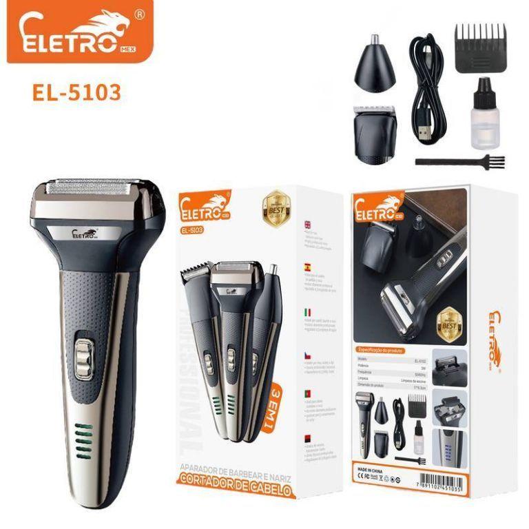 KIT 3 Em 1 Aparador De Pelos Para Nariz Barba Cabelo Acabamento Máquina Multifuncional ELETROMEX