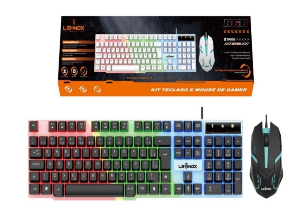 KIT TECLADO E MOUSE GAMER COM FIO LED. LEHMOX LEY-2073
