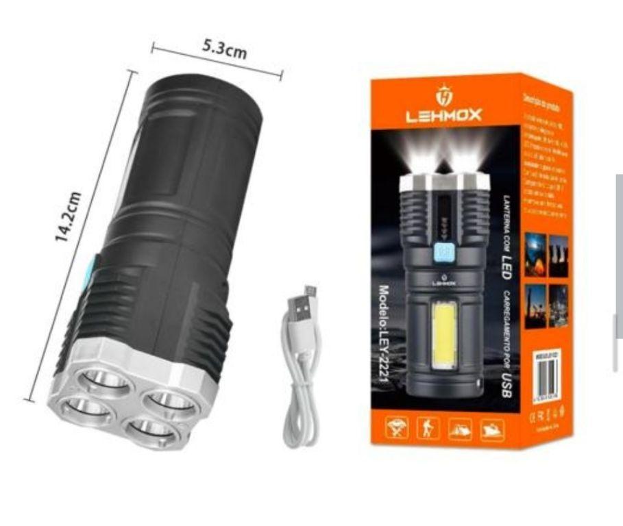 LANTERNA DE CARGA USB NOVO 4 LED RECARREGÁVEL LEHMOX