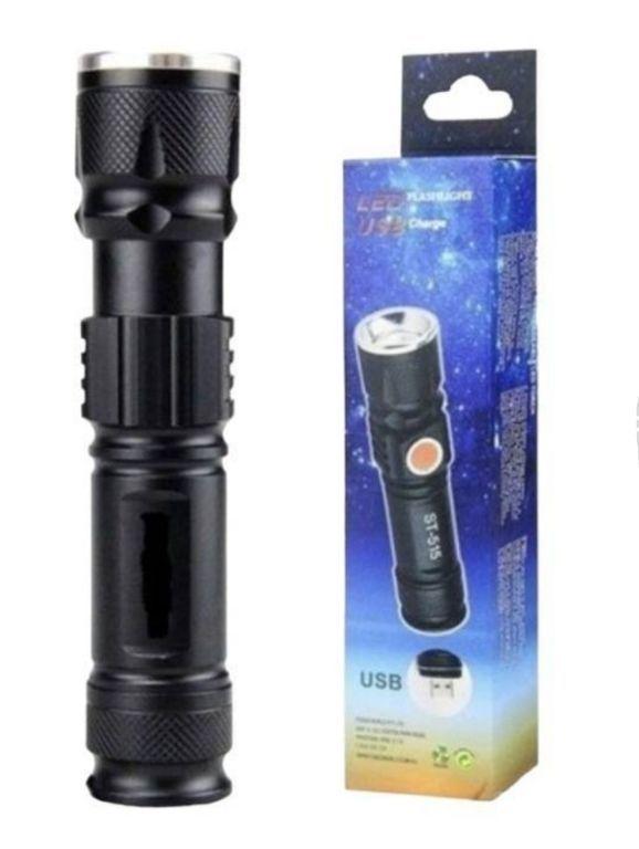 Mini Lanterna 11cm Tática Potente Recarregável Com Zoom 4x Usb Portatil