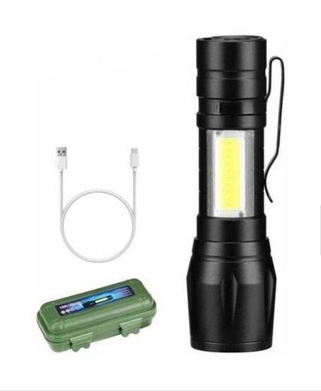 Mini Lanterna Tática Potente Zoom Recarregável Usb + Estojo Verdejantes