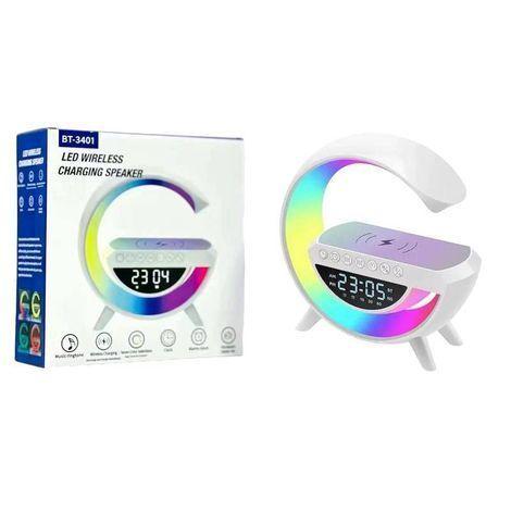 Luminária De Mesa Smart Caixa De Som G Bluetooth Com Rgb Led Carregador de indução 15W /Despertador
