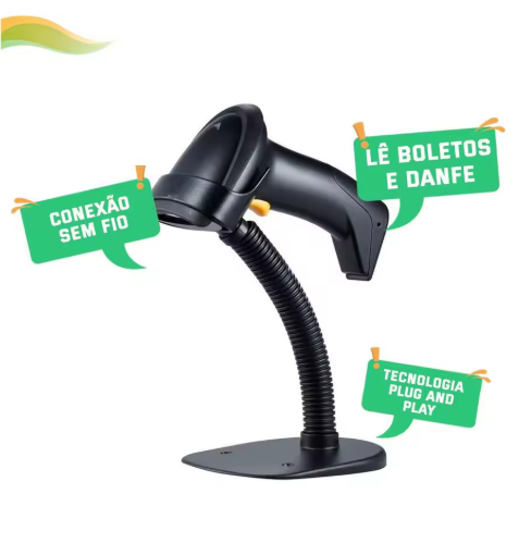 Leitor de codigo de barras sem fio, lê boletos é com suporte