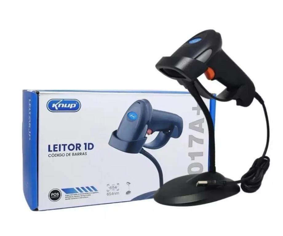 LEITOR CÓDIGO BARRAS USB KNUP MOD 1017A+ C/ SUPORTE