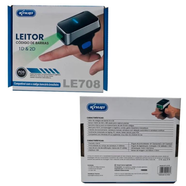 Leitor Código De Barras De Dedo Comercial 1d 2d Portátil Usb KP-LE708