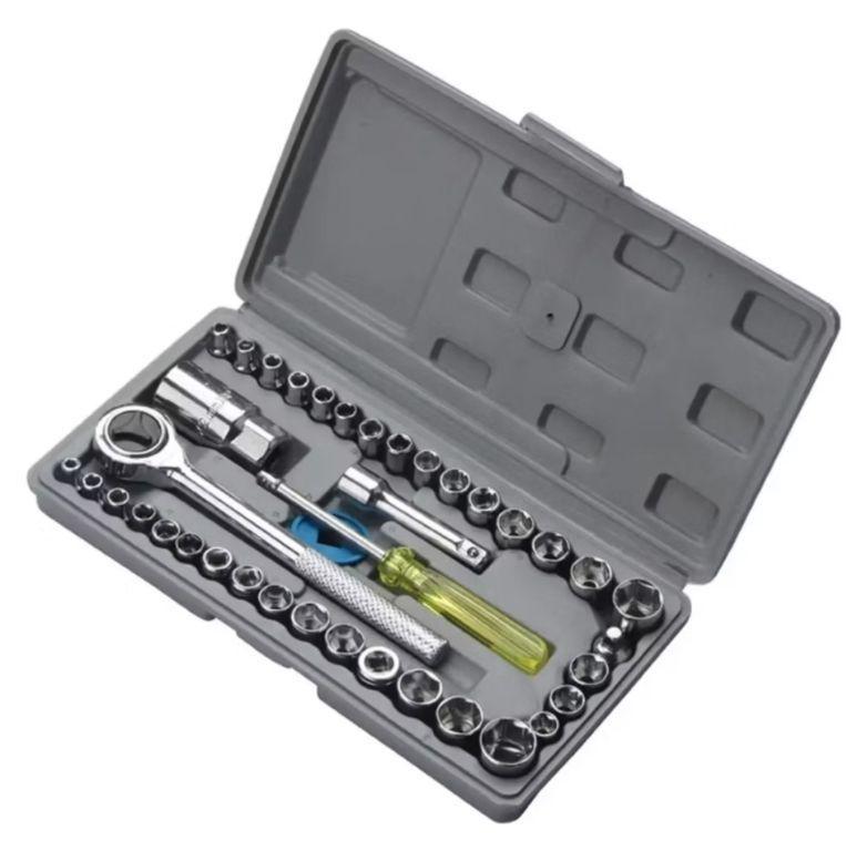 Kit Jogo De 40 Peças Com Chaves Ferramentas Soquetes Aço CRV+ Maleta De Transporte Completo BOM-3904