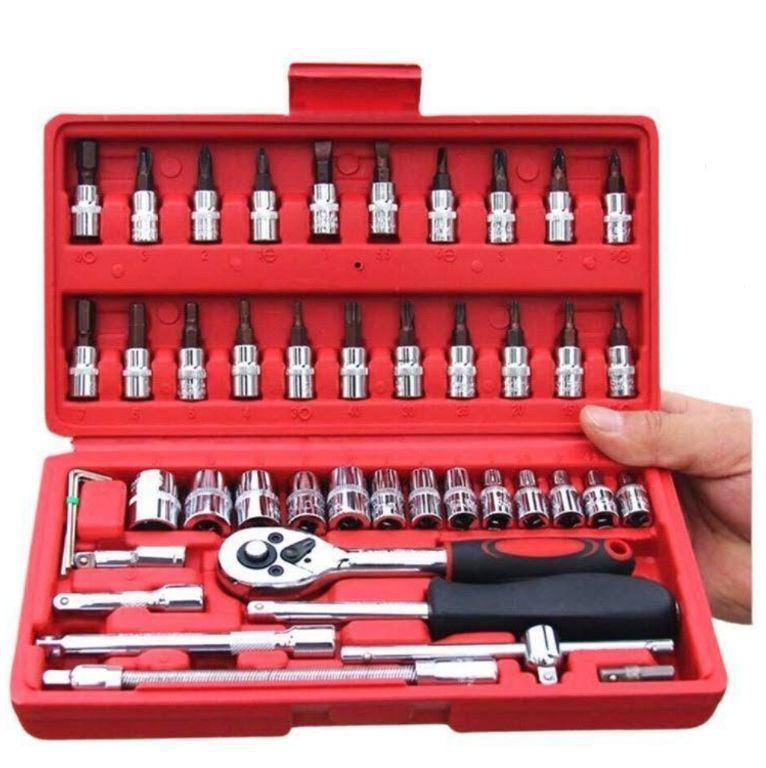 KIT CHAVE 46 Pc Jogo Ferramentas Chaves Catraca Reversível Soquetes