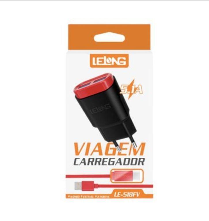 Carregador Solta o Fio Micro V8 Rápido 5.1A 2USB Lelong Anatel Original