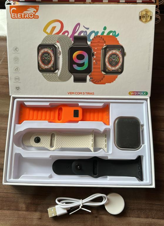 Relogio smartwatch w9 max com 3 pulseiras com carregamento de indução