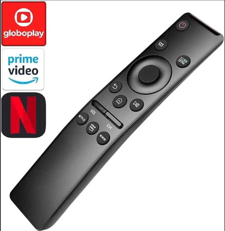 Controle Remoto pra TV Samsung Smart 4K Lelong LE-7699 com Atalhos Netflix, Prime Vídeo e Globo Play