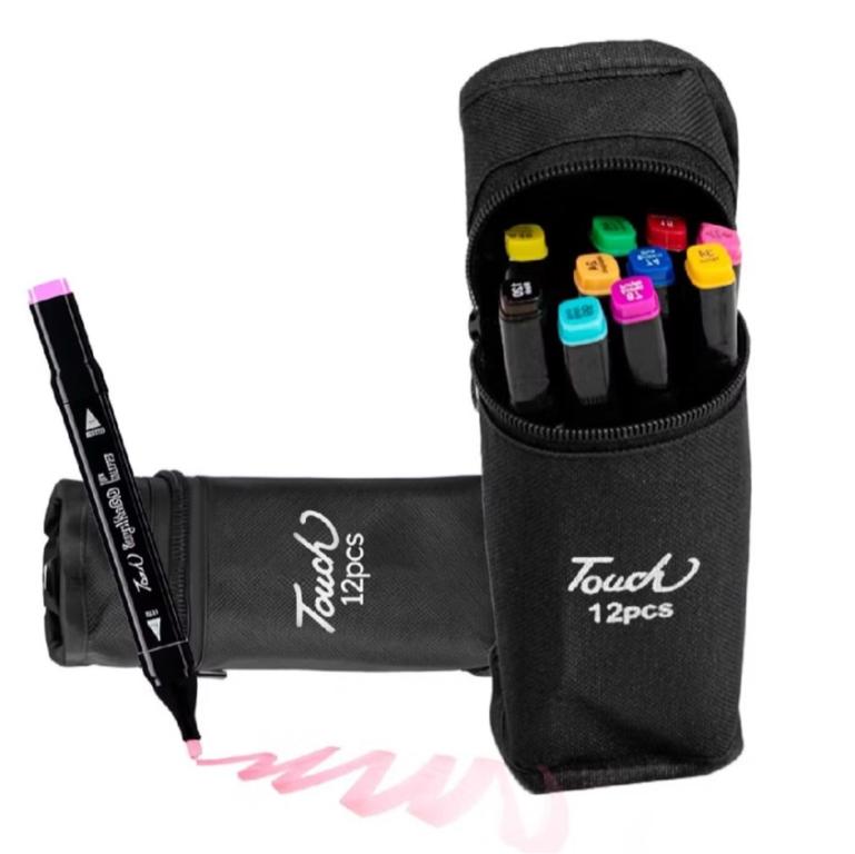 kit 12 Cores canetinha Marcador Touch 12 Cores Canetinha Ponta Dupla Desenho Livre