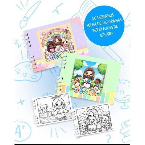 LIVRO CAPA DURA JESUS 50 PAGINAS COLORIR DE PERSONAGENS