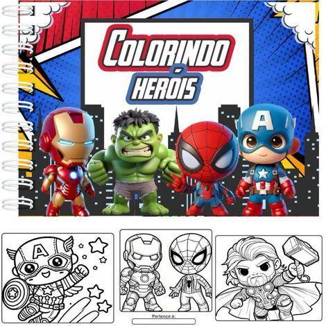 LIVRO HEROIS CAPA DURA 63 PAGINAS COLORIR DE HERÓIS PERSONAGENS