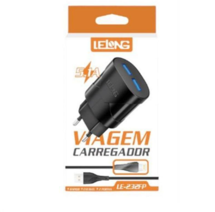 Carregador Rapido De Celular 5.1A 2USB TIPO-C LELONG