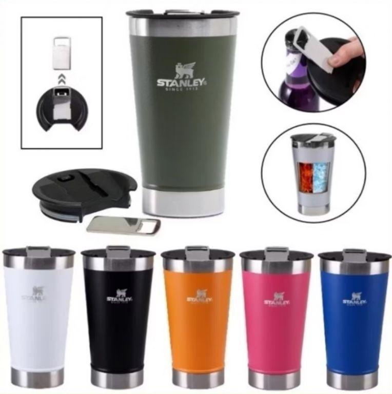 COPO TÉRMICO STANLEY DE BEBIDAS COM TAMPA Pesado 473ML (NO PEDIDO VAI COLORIDO,PRETO BRANCO)