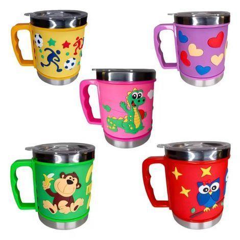 COPO COM TAMPA COLORIDO TÉRMICO INFANTIL 3D PERSONAGENS FOFOS