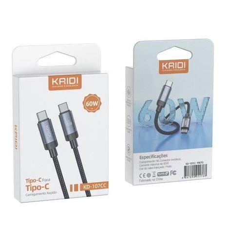 CABO DUPLO TYPE-C REFORÇADO 60W KAIDI KD-107CC