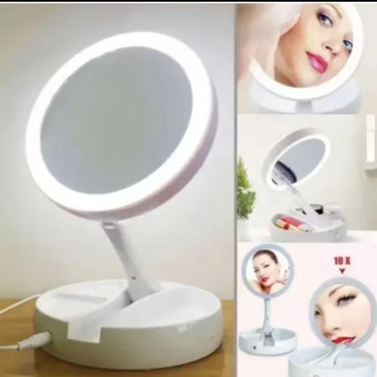 Espelho Maquiagem LED Recarregável 3 Cores de Luzes Touch Linear