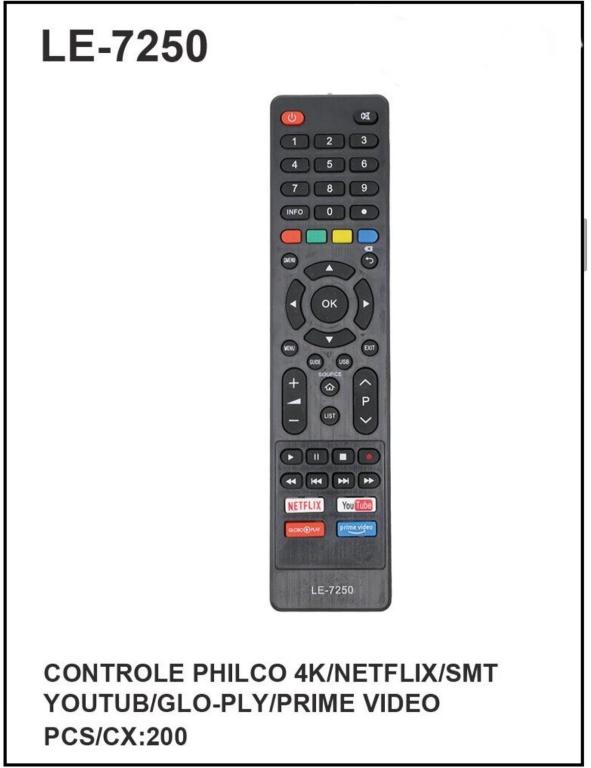 CONTROLE PHILCO 4K/NETFLIX/SMT YOUTUB/GLO-PLY/PRIME VIDEO