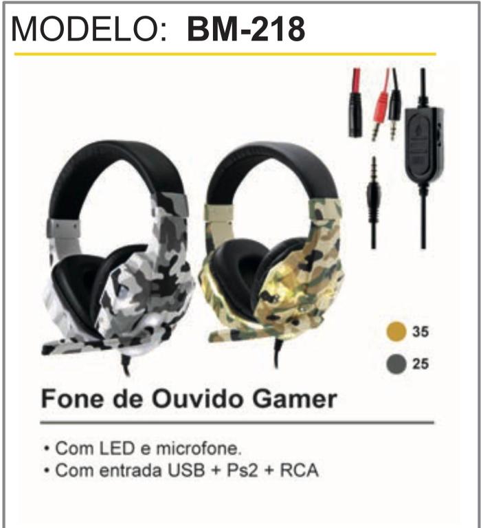 Fone De Ouvido Headset Gamer B-Max BM-218 é um headset gamer com fio