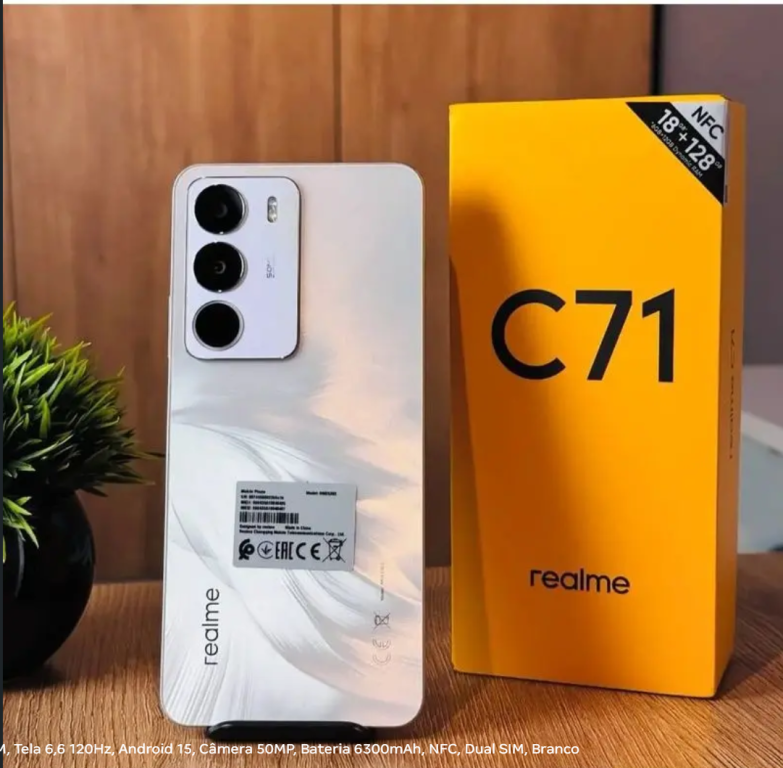 Smartphone Realme C71, 256GB, 8GB RAM, Tela 6,6 120Hz, Android 15, Câmera 50MP, Bateria 6300mAh, NFC, Dual SIM