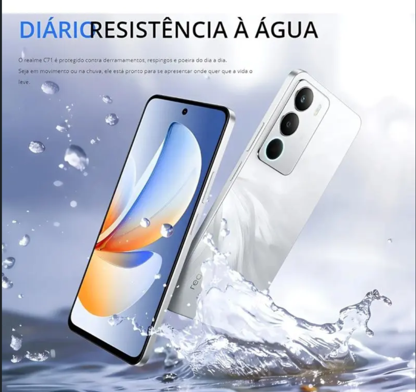 Smartphone Realme C71, 256GB, 8GB RAM, Tela 6,6 120Hz, Android 15, Câmera 50MP, Bateria 6300mAh, NFC, Dual SIM
