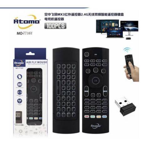 Controle bluetooth Remoto LED RGB Clolorido Universal Air Mouse + Teclado Smart Tv PC ÁTOMO MO-7716YControle bluetooth R