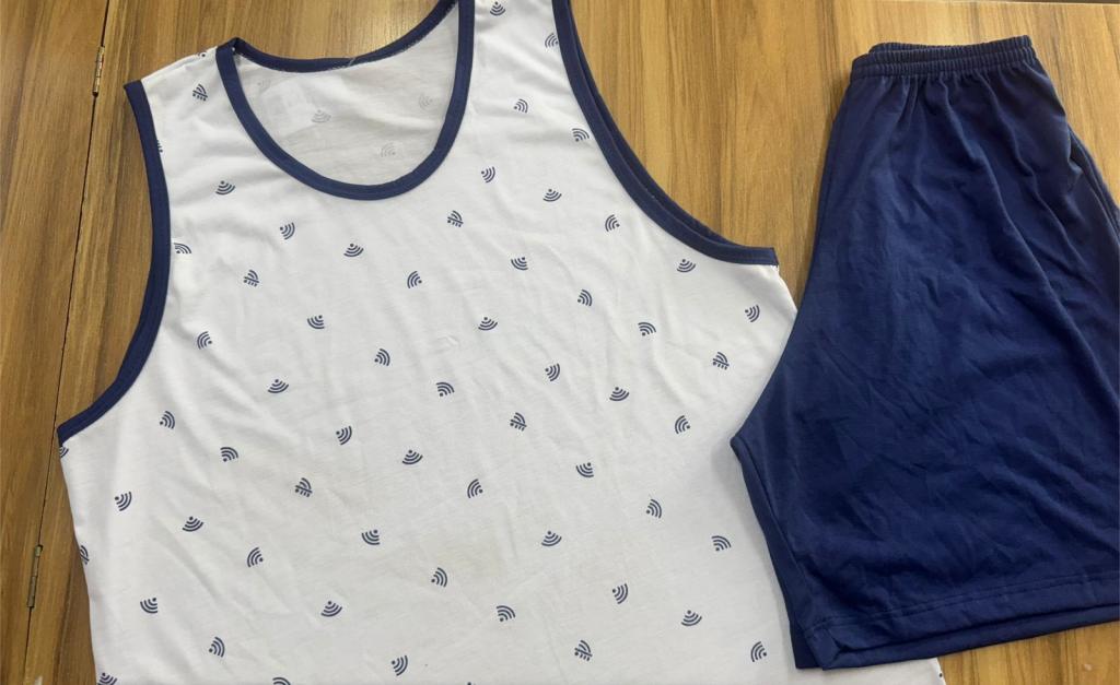 818 PIJAMA  MASCULINO CAMISETA ESTAMPADO  - AZUL MARINHO