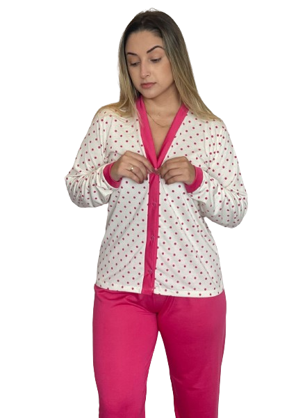 408 PIJAMA LONGO ABERTO  BLUSA ESTAMPADA CALÇA LISA