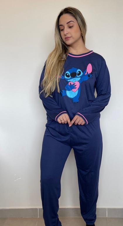 400 PIJAMA FEMININO LONGO LISO - AZUL MARINHO