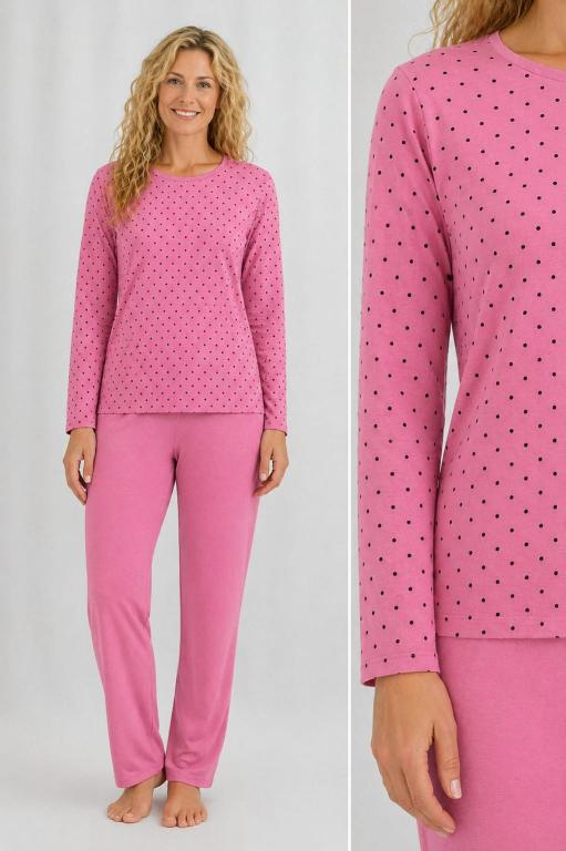 404 PIJAMA LONGO BLUSA  ESTAMPADA BOLA  CALÇA LISA - POA ROSA BEBE